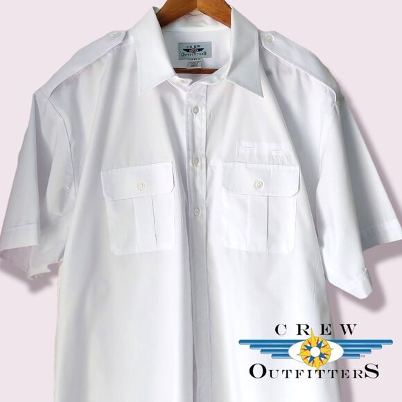 crew outfitters Other - Crew Outfitters Navy Summer White Uniform Pilot Dress Shirt Epaulets Sz 18.5 S/S